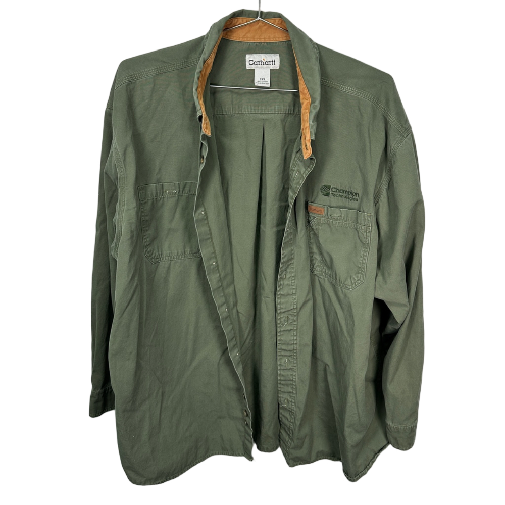 Carhartt Cotton Green Long Sleeve Button Up Collared Shirt 2XL